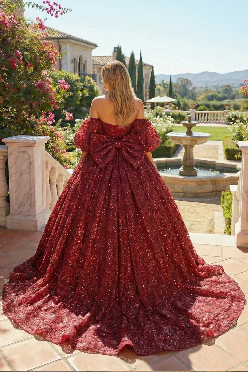 Amaranta Luxurious Ball Gown Sweetheart Quinceañera Dress With Embroidery in Red - product view