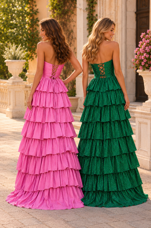 Aladora Cutout Tiered A-Line Prom Dress in Multicolor - back view