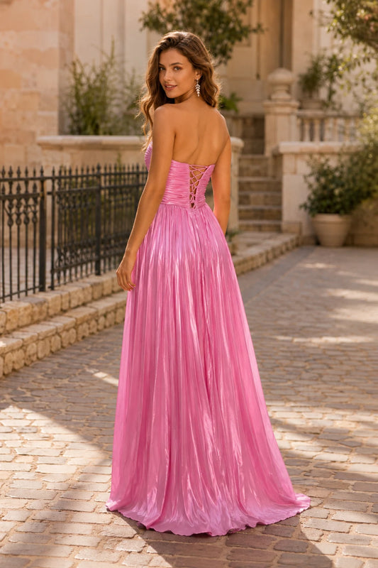 Jorria Strapless Embellished Ball Gown Prom Dress in Pink - back view
