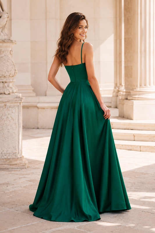 Kallisse A Line Sweetheart Satin Floor Length Prom Dress - back view