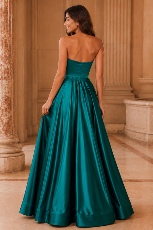 Kalvina A Line Satin Floor Length Prom Dress - back view