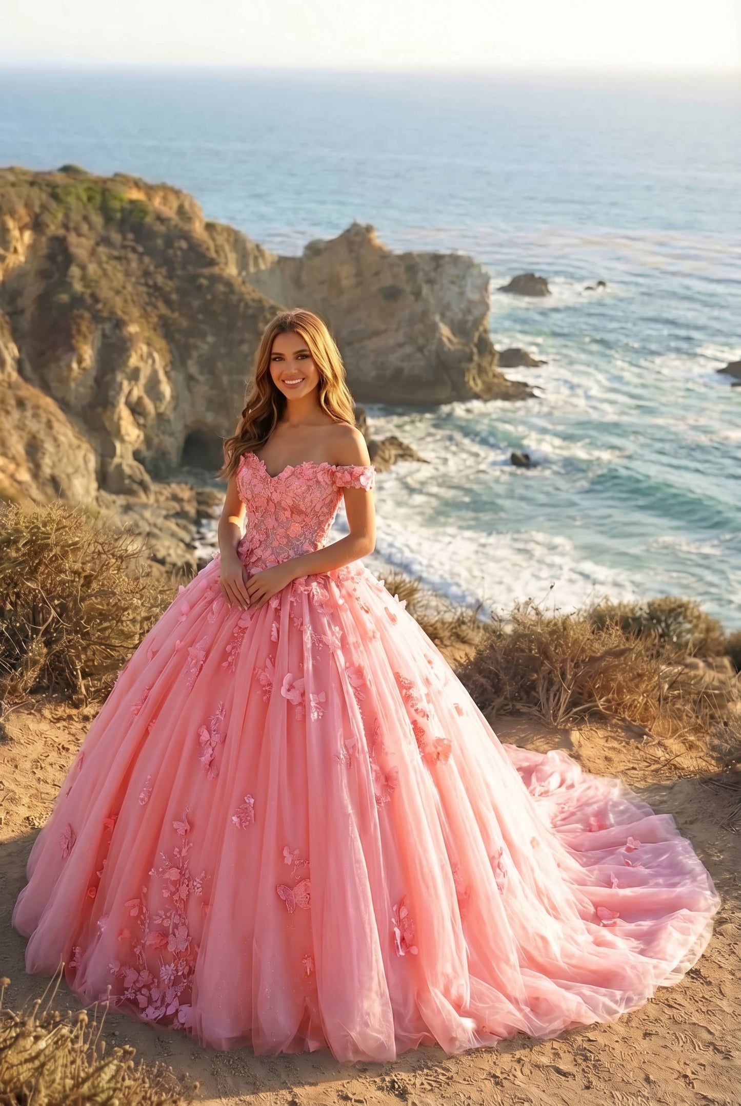 Charming Ball Gown Cold Shoulder Quinceañera Dress With 3D Floral & Lace | Promspark