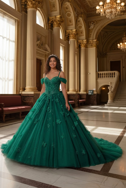 Charming Ball Gown Cold Shoulder Quinceañera Dress With 3D Floral and Lace | Promspark