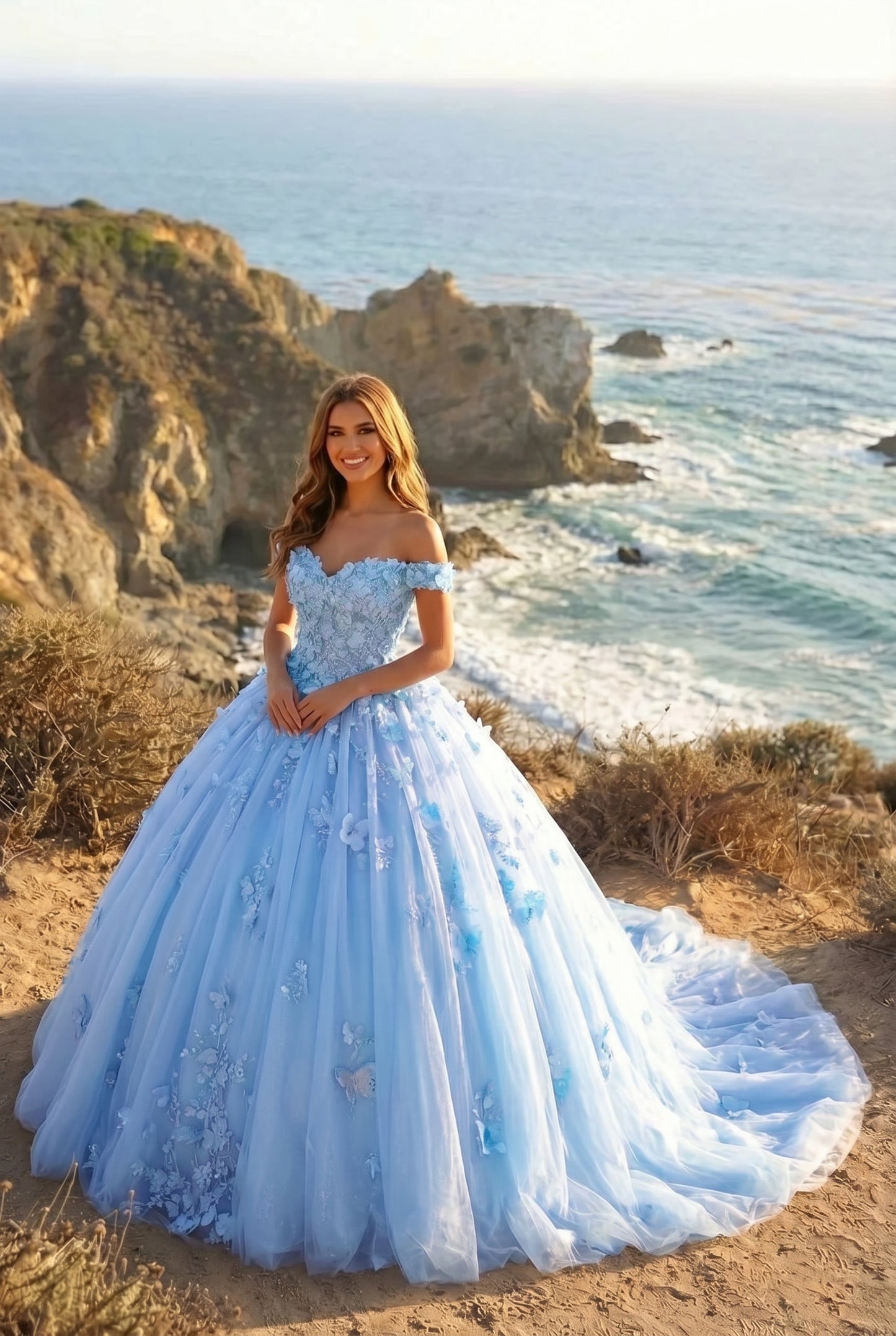 Charming Ball Gown Cold Shoulder Quinceañera Dress With 3D Floral & Lace | Promspark