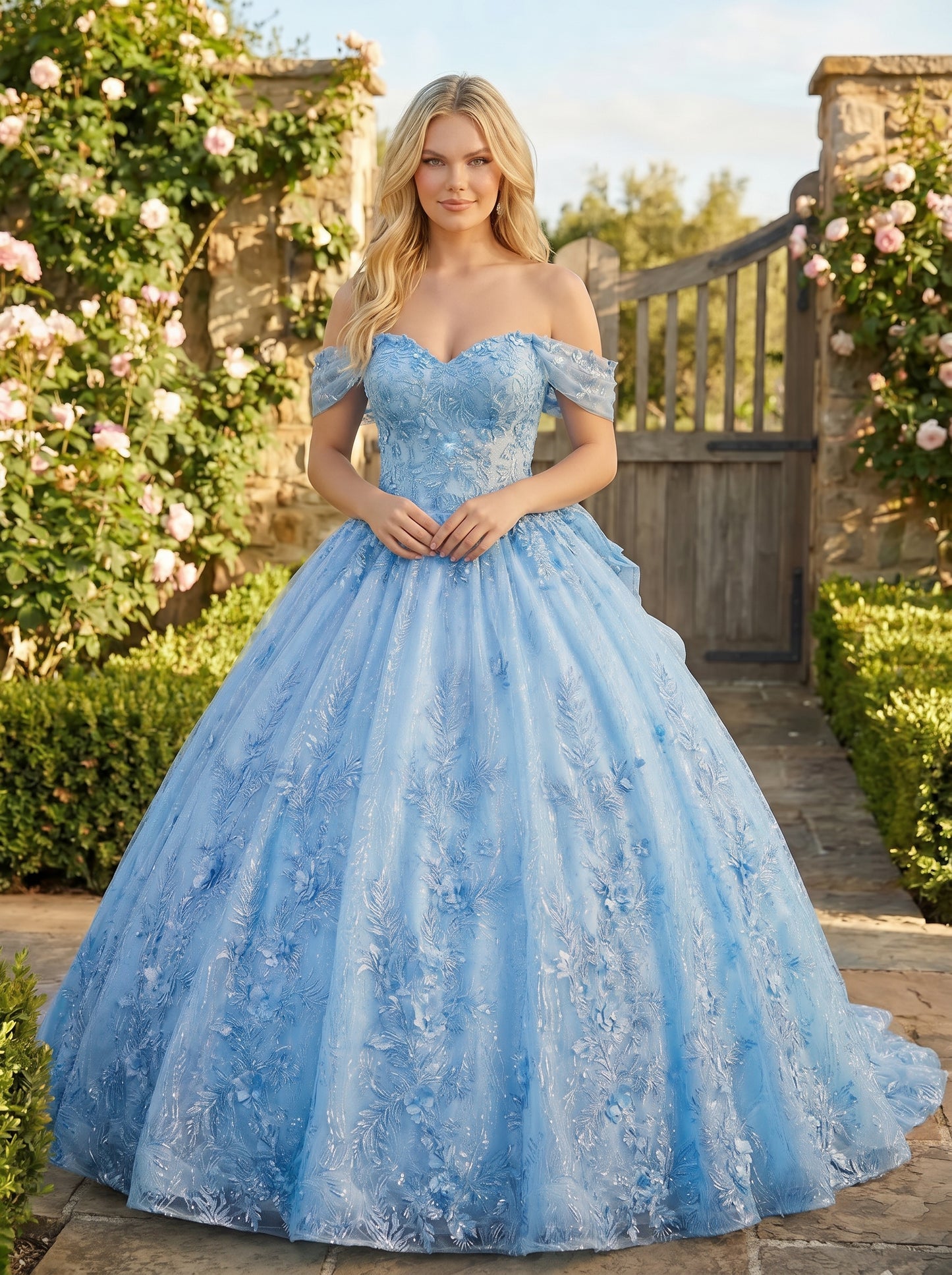 Charming Ball Gown cold shoulder Quinceañera Dress With Embroidery and Bow | Promspark