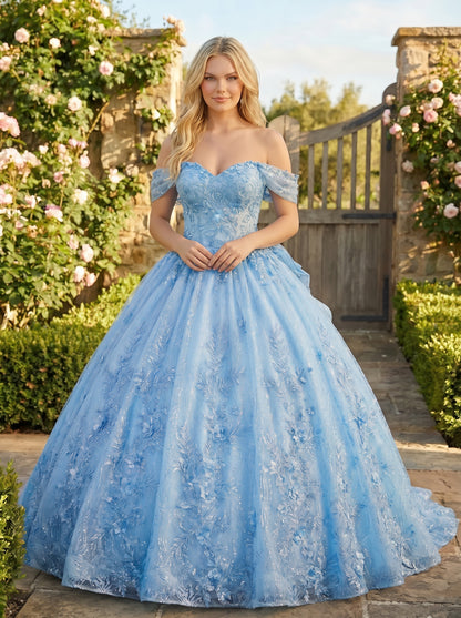 Charming Ball Gown cold shoulder Quinceañera Dress With Embroidery and Bow | Promspark
