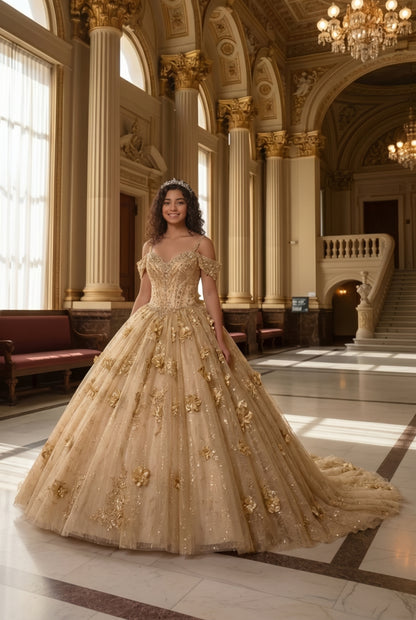 Charming Ball Gown Cold Shoulder Quinceañera Dress With 3D Floral and Lace | Promspark