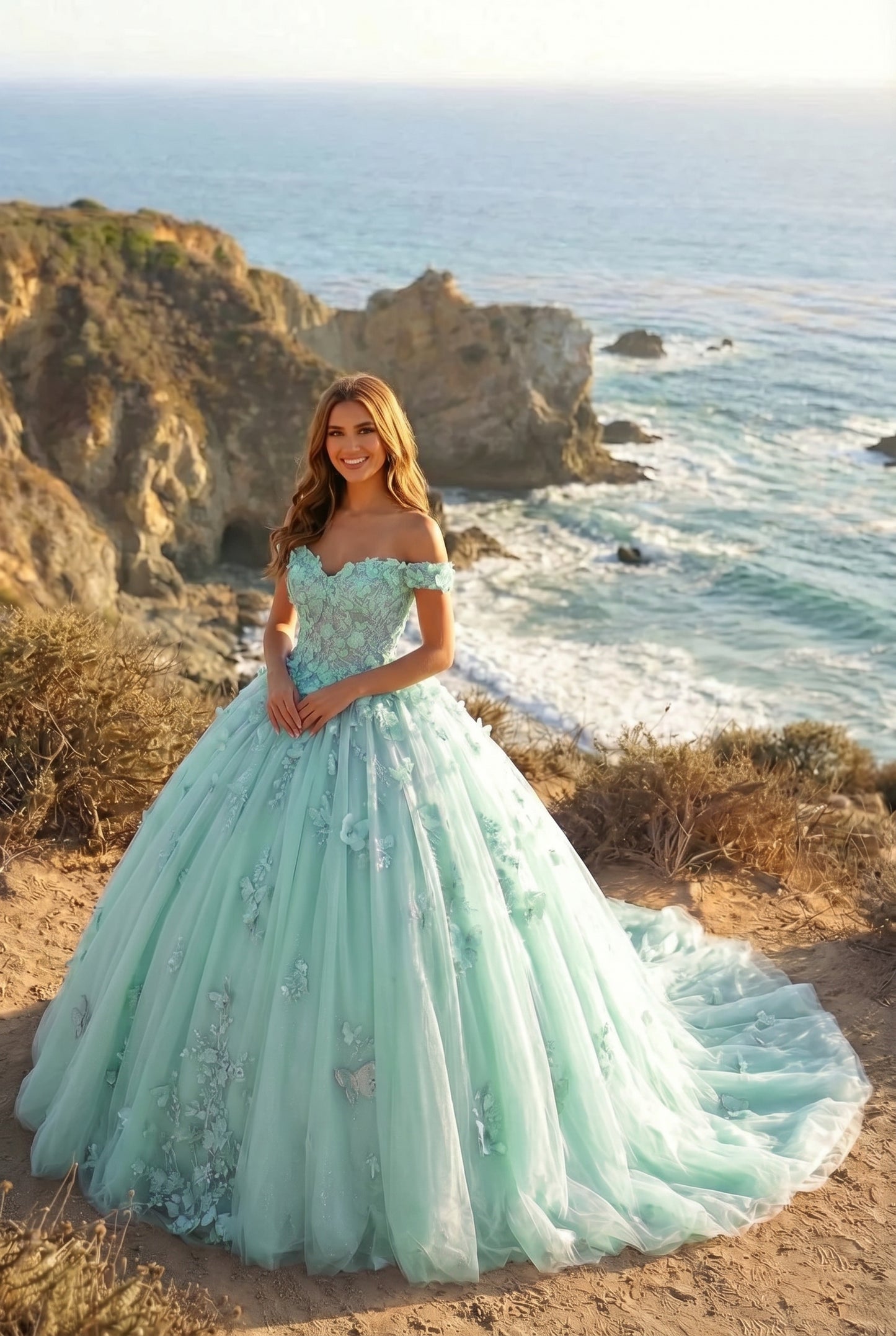 Charming Ball Gown Cold Shoulder Quinceañera Dress With 3D Floral & Lace | Promspark