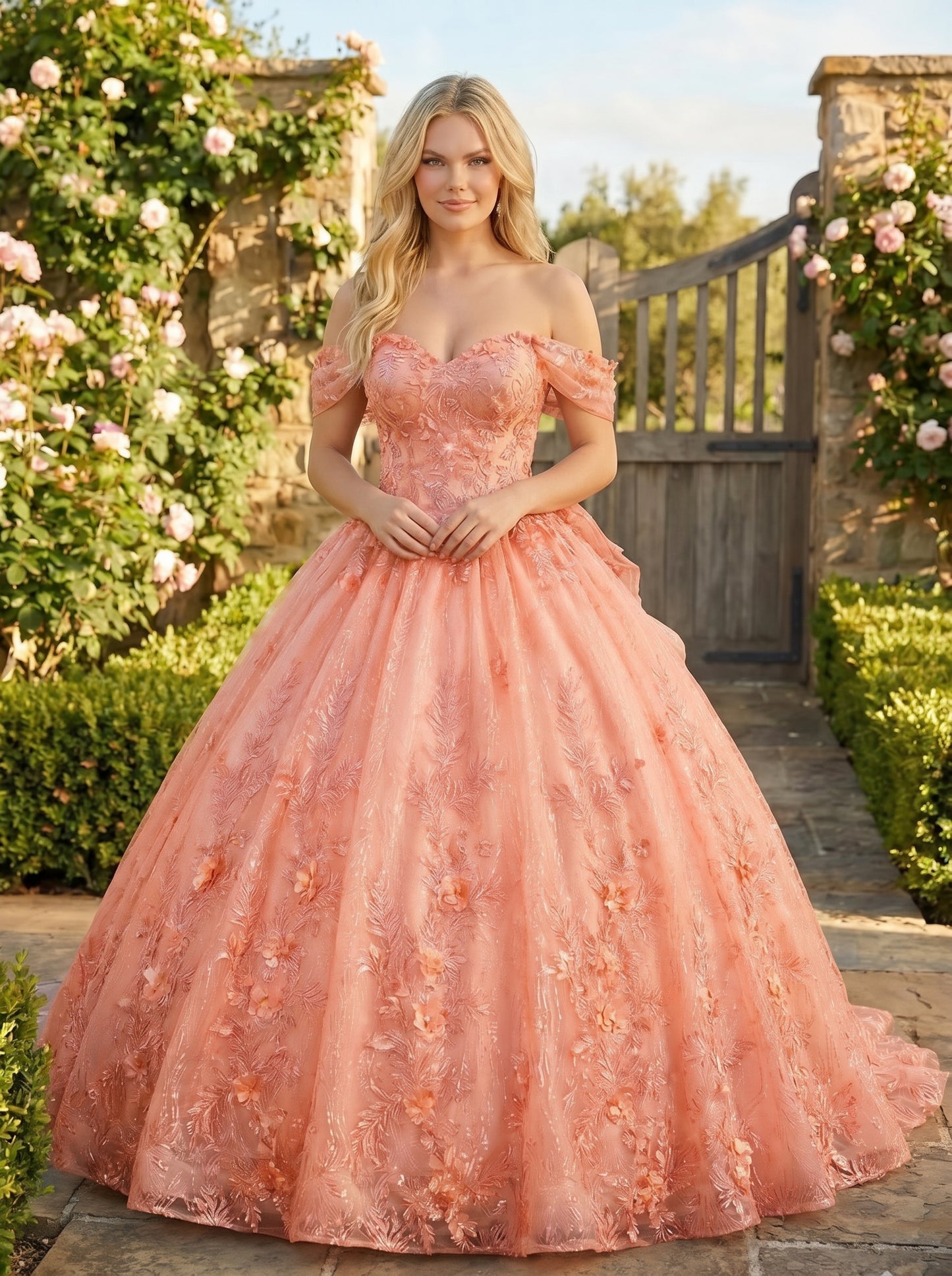 Charming Ball Gown cold shoulder Quinceañera Dress With Embroidery and Bow | Promspark