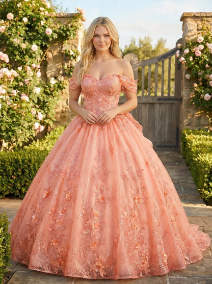 Charming Ball Gown cold shoulder Quinceañera Dress With Embroidery and Bow | Promspark