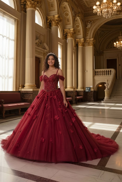 Charming Ball Gown Cold Shoulder Quinceañera Dress With 3D Floral and Lace | Promspark