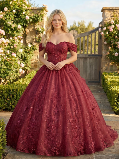 Charming Ball Gown cold shoulder Quinceañera Dress With Embroidery and Bow | Promspark