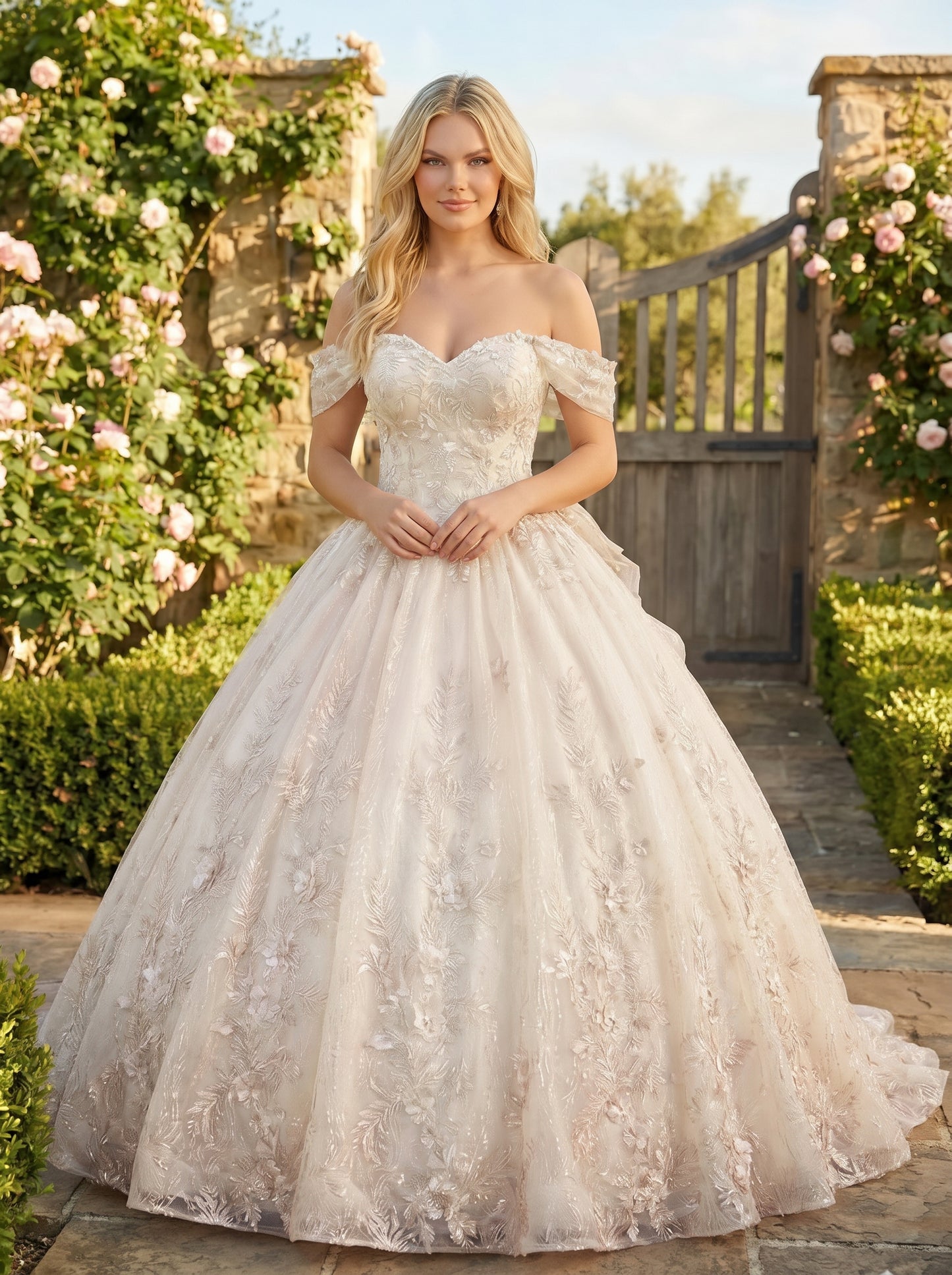 Charming Ball Gown cold shoulder Quinceañera Dress With Embroidery and Bow | Promspark