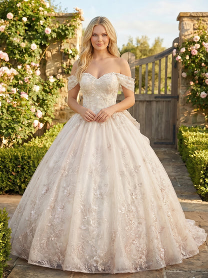 Charming Ball Gown cold shoulder Quinceañera Dress With Embroidery and Bow | Promspark