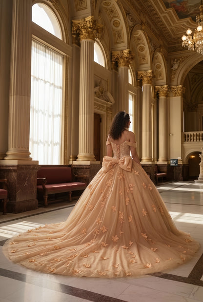 Charming Ball Gown Cold Shoulder Quinceañera Dress With 3D Floral and Lace | Promspark