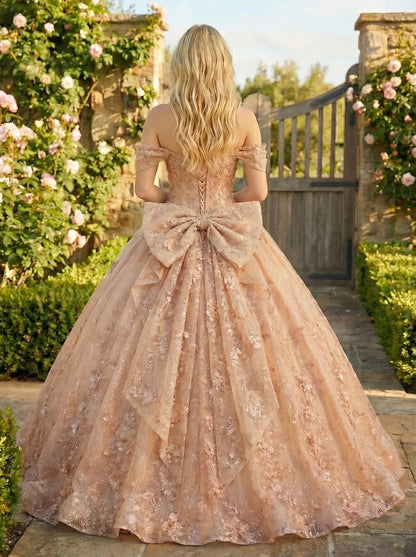 Charming Ball Gown cold shoulder Quinceañera Dress With Embroidery and Bow | Promspark