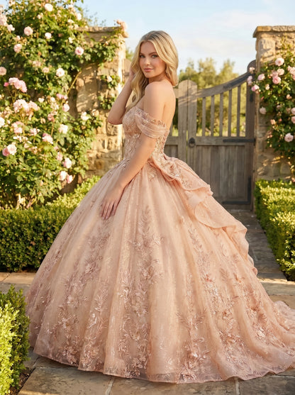 Charming Ball Gown cold shoulder Quinceañera Dress With Embroidery and Bow | Promspark