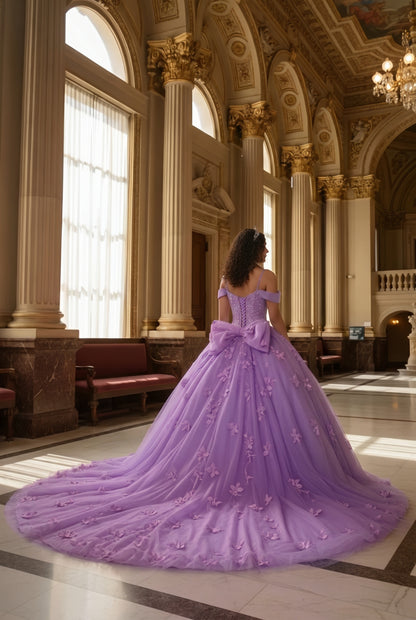 Charming Ball Gown Cold Shoulder Quinceañera Dress With 3D Floral and Lace | Promspark