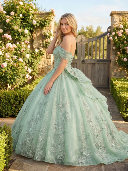 Charming Ball Gown cold shoulder Quinceañera Dress With Embroidery and Bow | Promspark