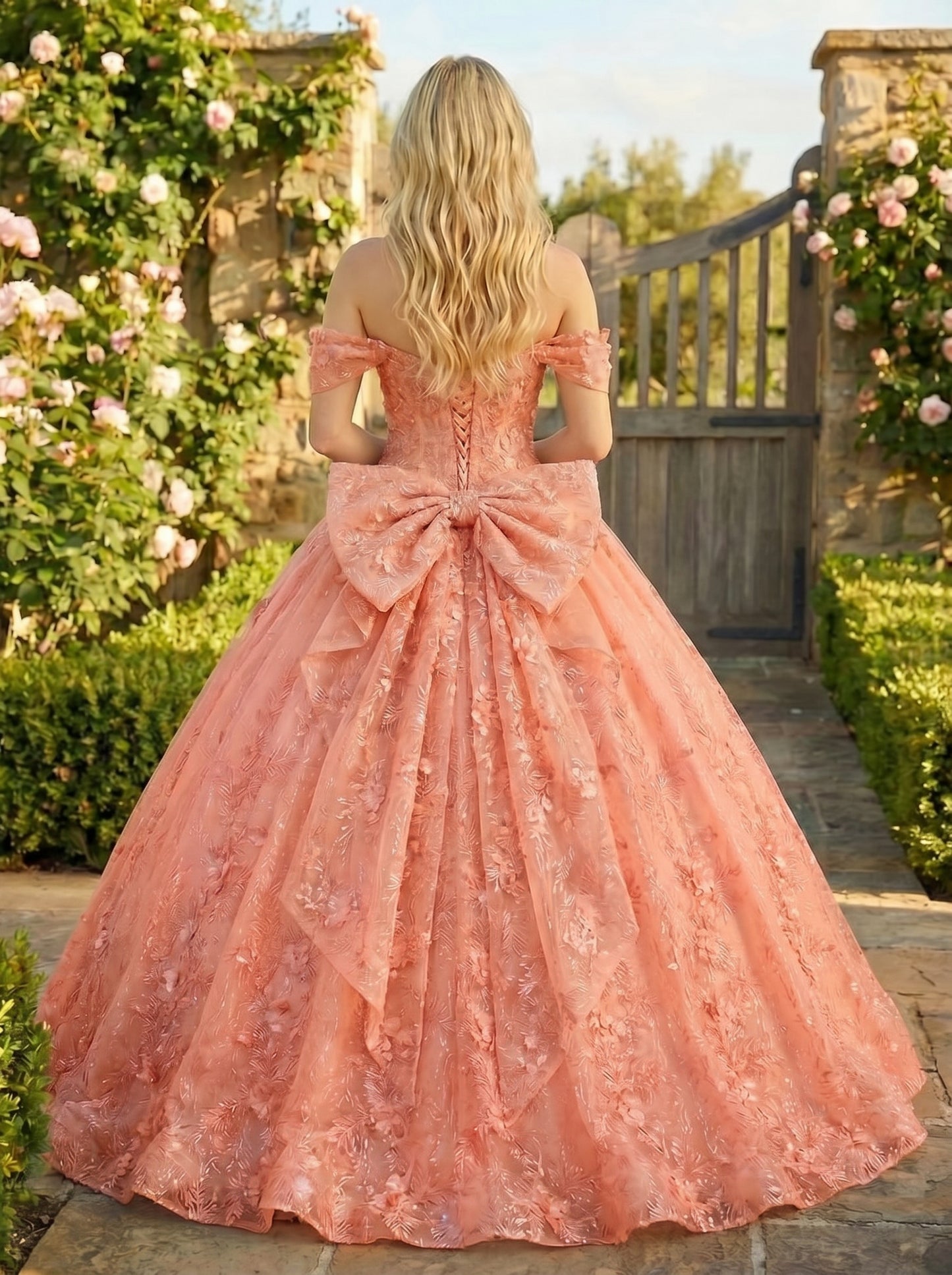 Charming Ball Gown cold shoulder Quinceañera Dress With Embroidery and Bow | Promspark