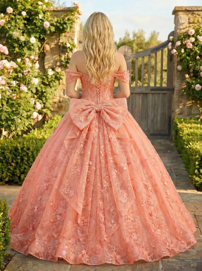 Charming Ball Gown cold shoulder Quinceañera Dress With Embroidery and Bow | Promspark