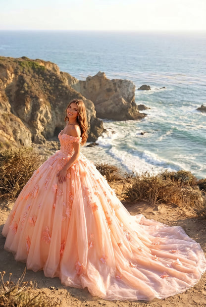 Charming Ball Gown Cold Shoulder Quinceañera Dress With 3D Floral & Lace | Promspark