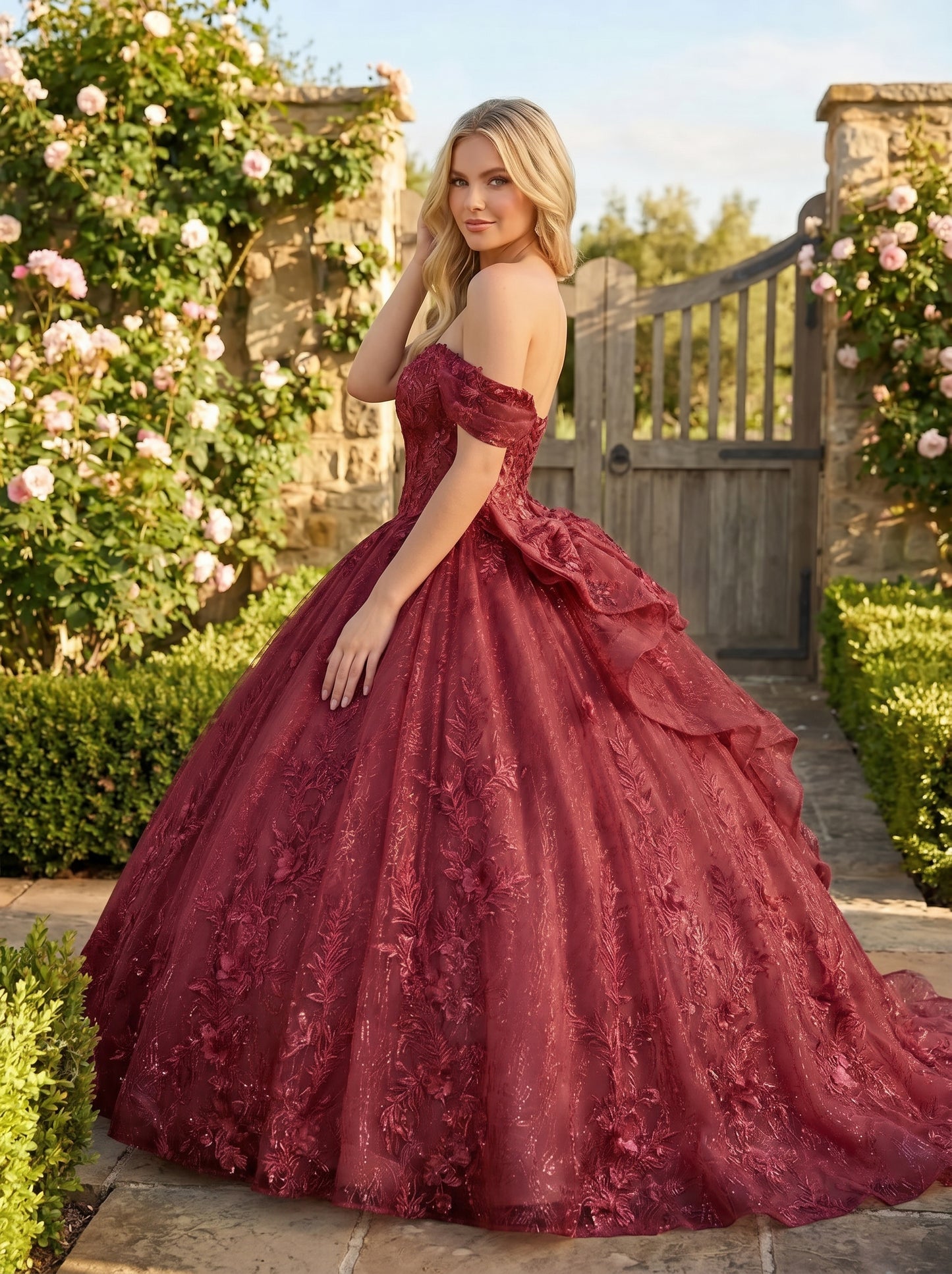 Charming Ball Gown cold shoulder Quinceañera Dress With Embroidery and Bow | Promspark