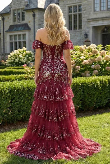 Floral Sequin Corset Off the Shoulder Sheath Prom Dress | Promspark