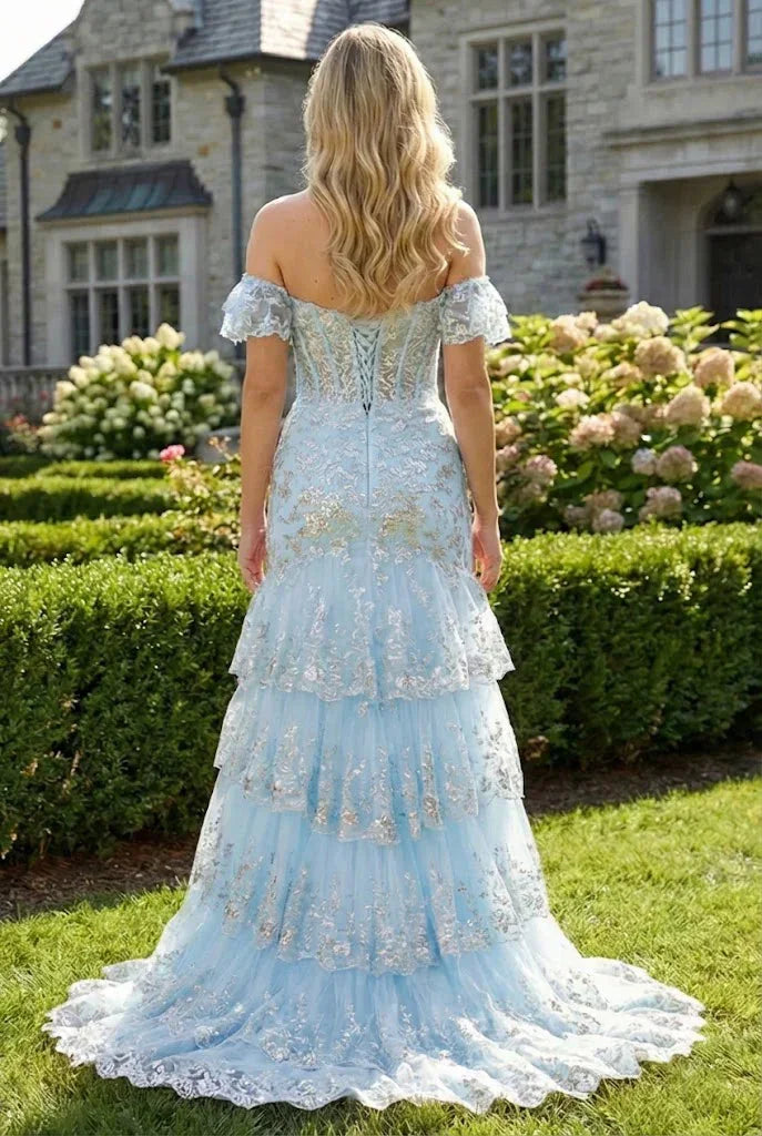 Floral Sequin Corset Off the Shoulder Sheath Prom Dress | Promspark
