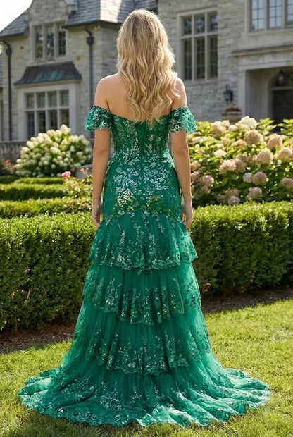 Floral Sequin Corset Off the Shoulder Sheath Prom Dress | Promspark