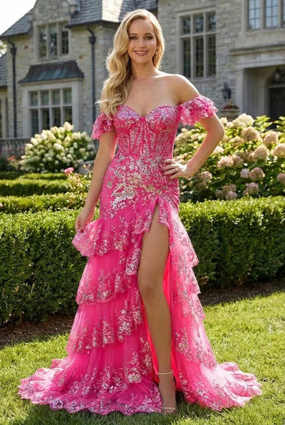 Floral Sequin Corset Off the Shoulder Sheath Prom Dress | Promspark