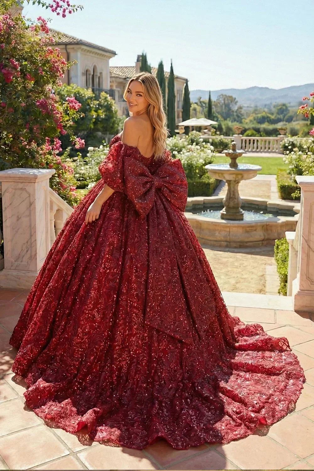 Amaranta Luxurious Ball Gown Sweetheart Quinceañera Dress With Embroidery in Red - product view
