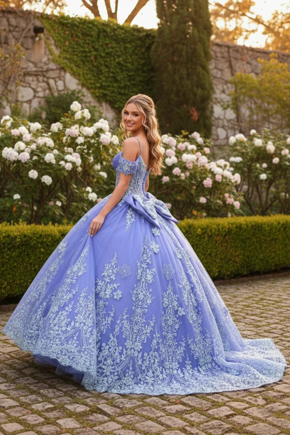 Magnolia Luxurious Ball Gown Sweetheart Quinceañera Dress With Floral Embroidery in Purple - product view
