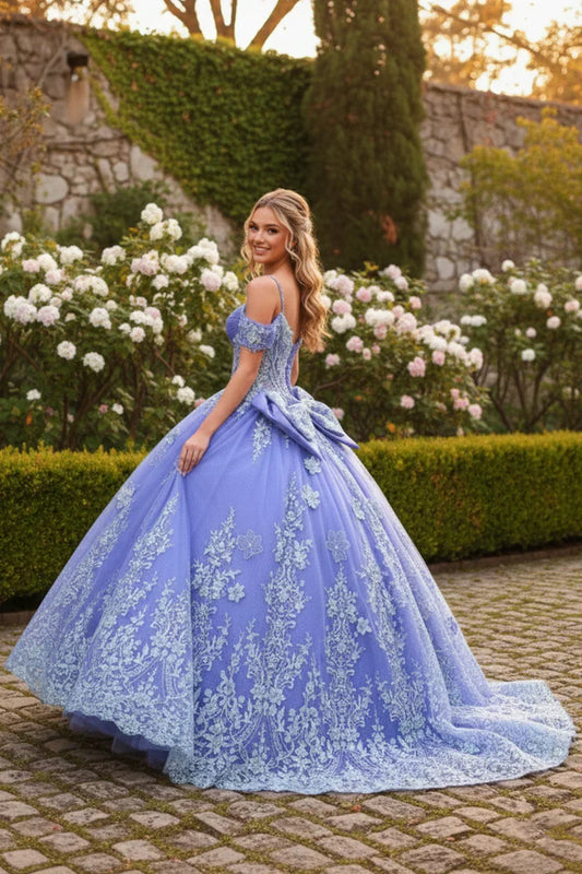 Magnolia Luxurious Ball Gown Sweetheart Quinceañera Dress With Floral Embroidery in Purple - product view