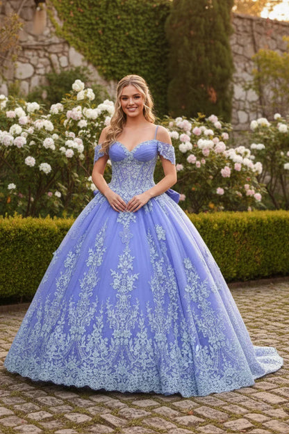 Magnolia Luxurious Ball Gown Sweetheart Quinceañera Dress With Floral Embroidery in Purple - product view