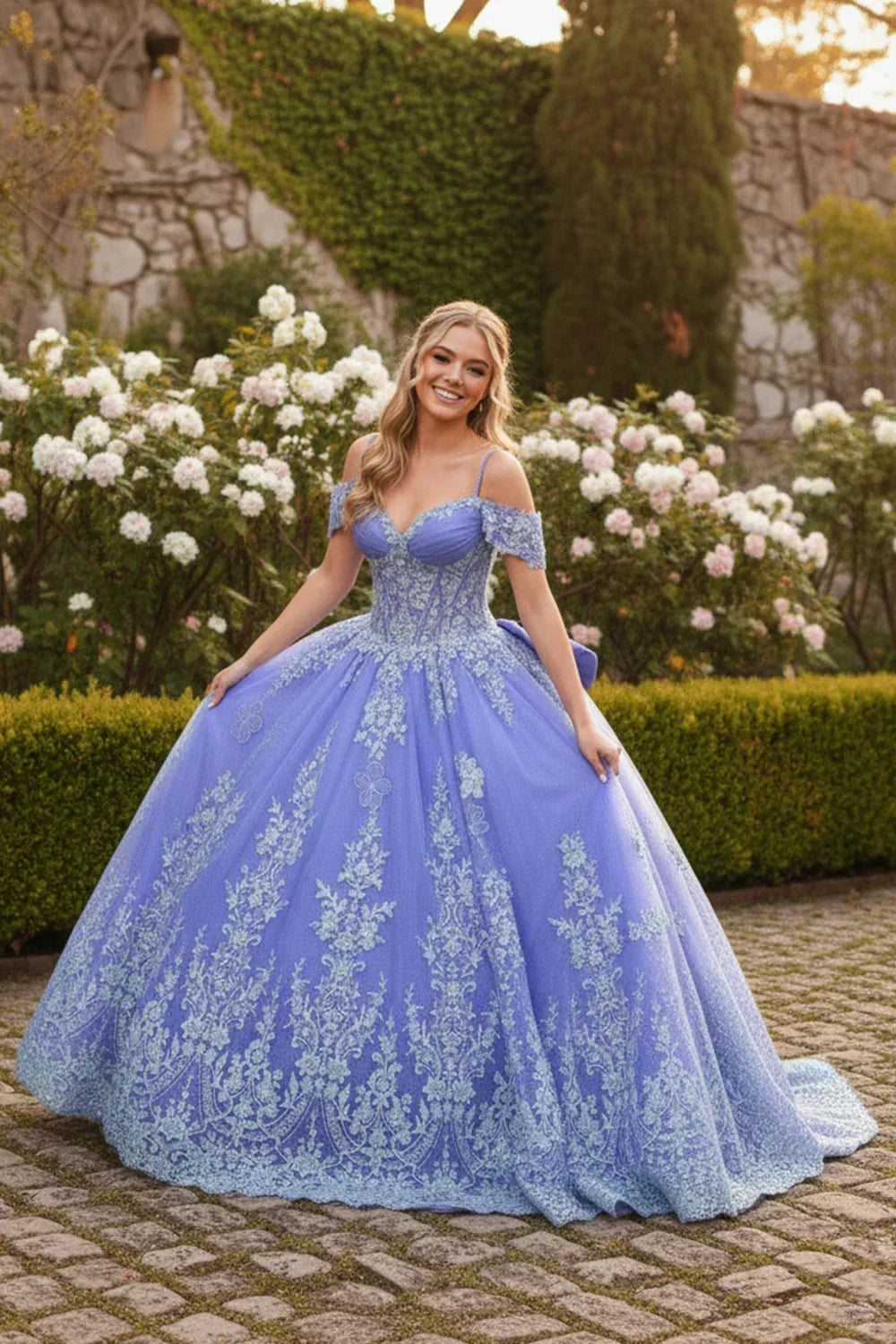 Magnolia Luxurious Ball Gown Sweetheart Quinceañera Dress With Floral Embroidery in Purple - product view