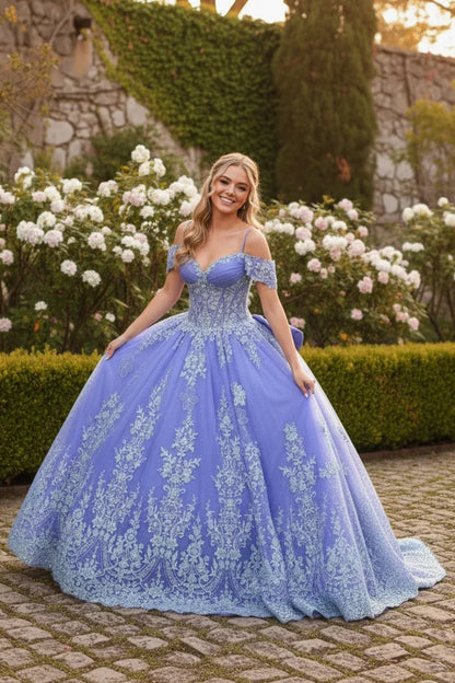 Magnolia Luxurious Ball Gown Sweetheart Quinceañera Dress With Floral Embroidery in Purple - product view