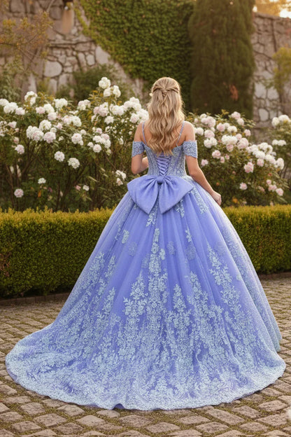 Magnolia Luxurious Ball Gown Sweetheart Quinceañera Dress With Floral Embroidery in Purple - product view