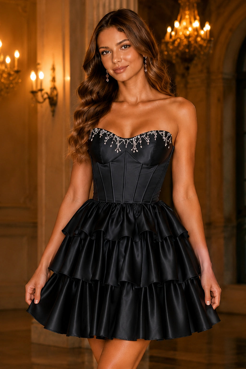Nell Light Blue Tiered Ruffle Corset Mini Homecoming Dress in Light Blue - front view