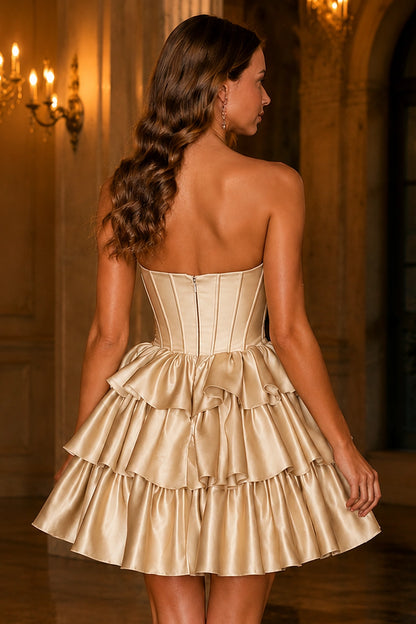Nell Light Blue Tiered Ruffle Corset Mini Homecoming Dress in Light Blue - back view