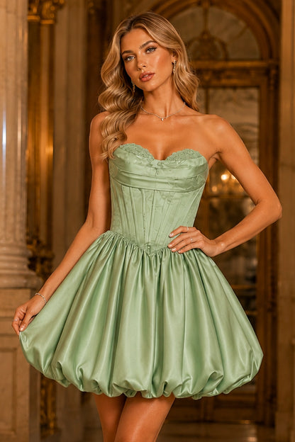 Thalia Blue Floral Strapless A-Line Mini Homecoming Dress in Blue Floral - front view