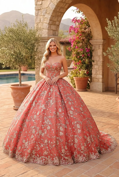 Charming Glitter Ball Gown Sleeveless Quinceañera Dress With Embroidery and Bow | Promspark