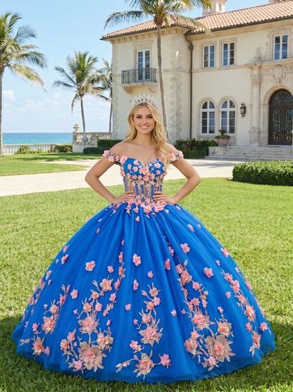 Charming Ball Gown Illusion Neck Quinceañera Dress With 3D Floral & Lace | Promspark
