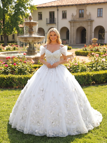Elegant Ball Gown Cold Shoulder Quinceañera Dress With Floral Embroidery and 3D Butterfly | Promspark