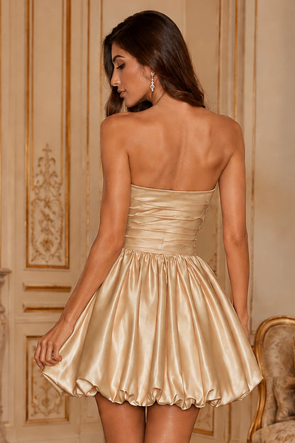 Greer Blush Pink Strapless Bubble-Hem Mini Homecoming Dress in Champagne - back view