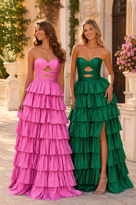 Aladora Cutout Tiered A-Line Prom Dress in Multicolor - front view