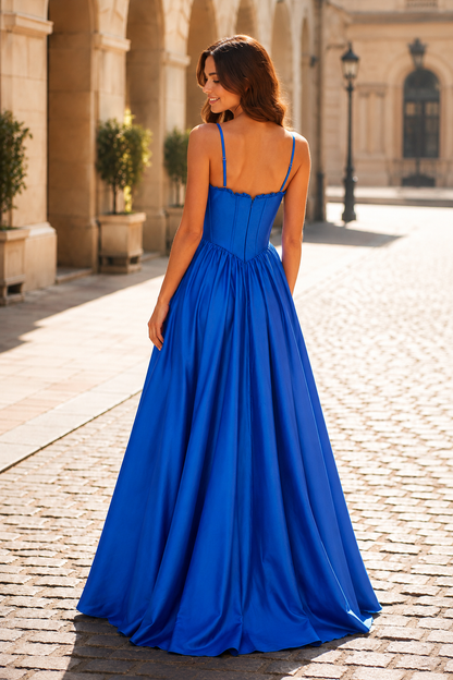 Anastasia Spaghetti-Strap Corset Ball Gown Prom Dress in Royal Blue - back view