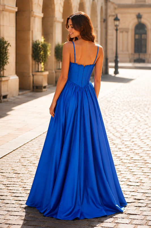 Anastasia Spaghetti-Strap Corset Ball Gown Prom Dress in Royal Blue - back view