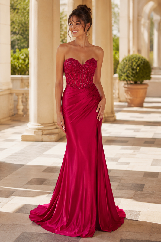 Rosalie Sweetheart Mermaid Prom Dress in Burgundy - front view