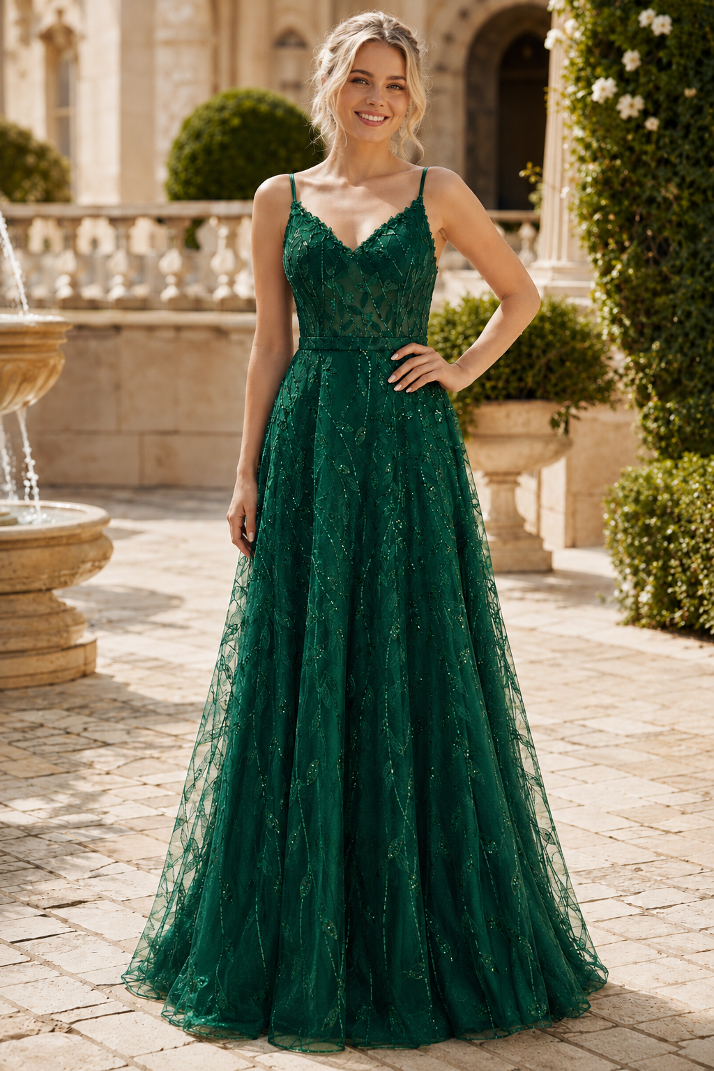 Arisette A Line V Neck Floor Length Tulle Prom Dress- Style in Black - front view